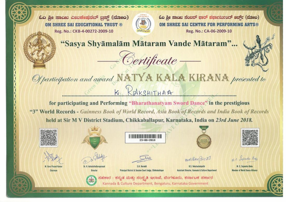 "BHARATHANATIYAM SWORD DANCE" - NATYA KALA KIRANA AWARD